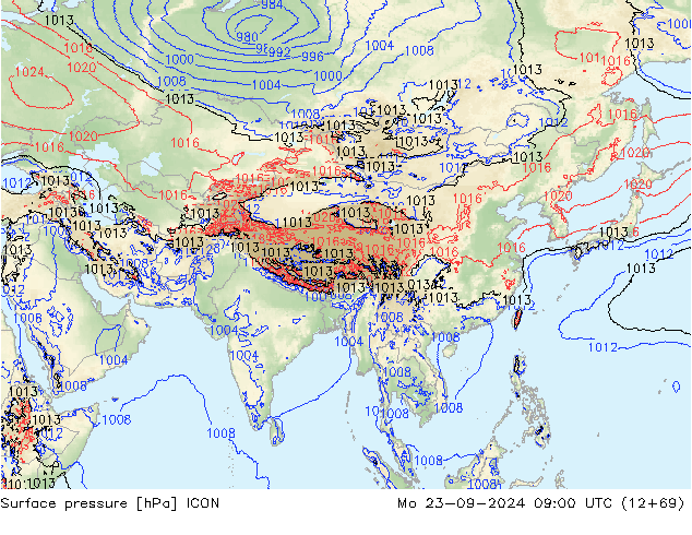 Surface pressure ICON Mo 23.09.2024 09 UTC