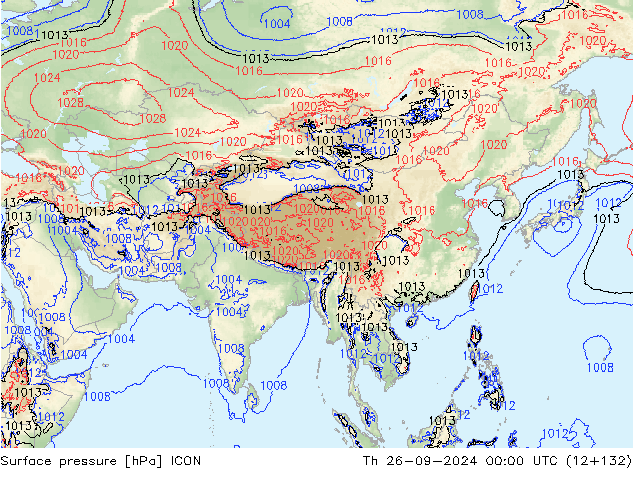 Surface pressure ICON Th 26.09.2024 00 UTC