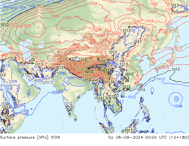 pression de l'air ICON sam 28.09.2024 00 UTC