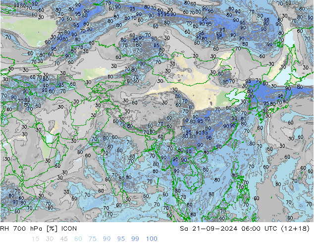 RH 700 hPa ICON Sa 21.09.2024 06 UTC