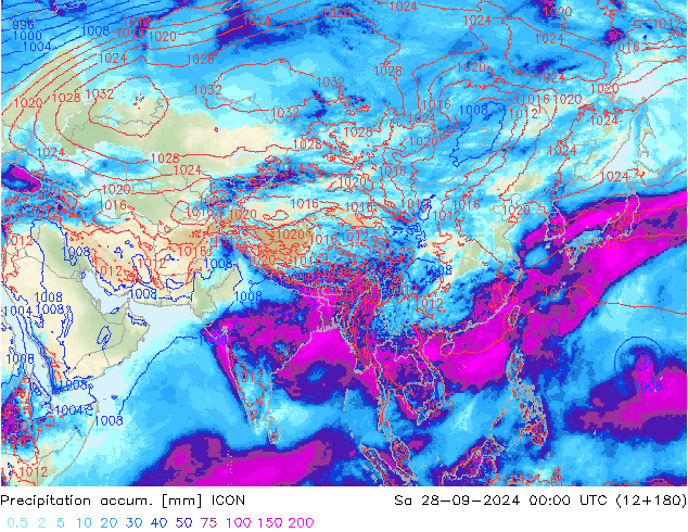 Precipitation accum. ICON Sa 28.09.2024 00 UTC