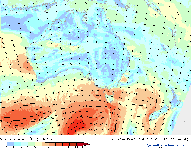 Surface wind (bft) ICON Sa 21.09.2024 12 UTC