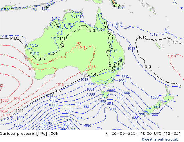 Surface pressure ICON Fr 20.09.2024 15 UTC