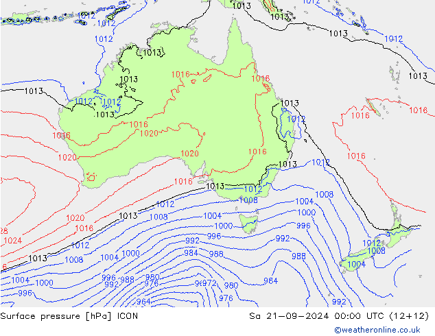 Pressione al suolo ICON sab 21.09.2024 00 UTC