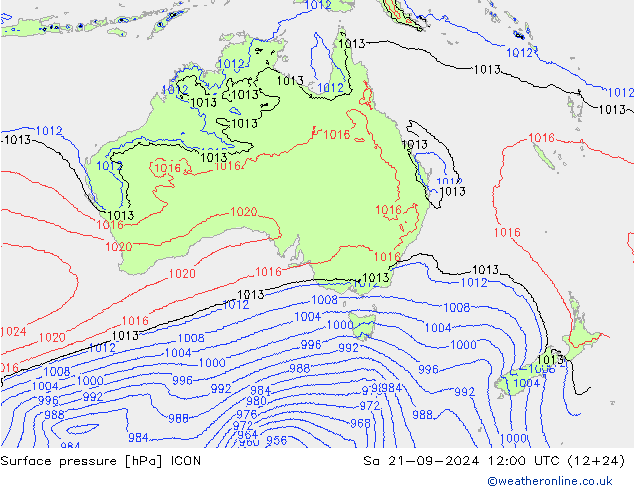 Surface pressure ICON Sa 21.09.2024 12 UTC