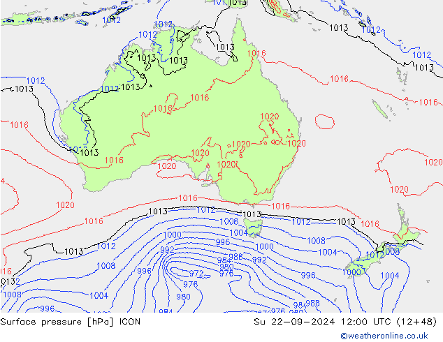 Surface pressure ICON Su 22.09.2024 12 UTC