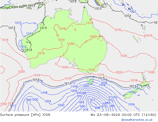 Surface pressure ICON Mo 23.09.2024 00 UTC