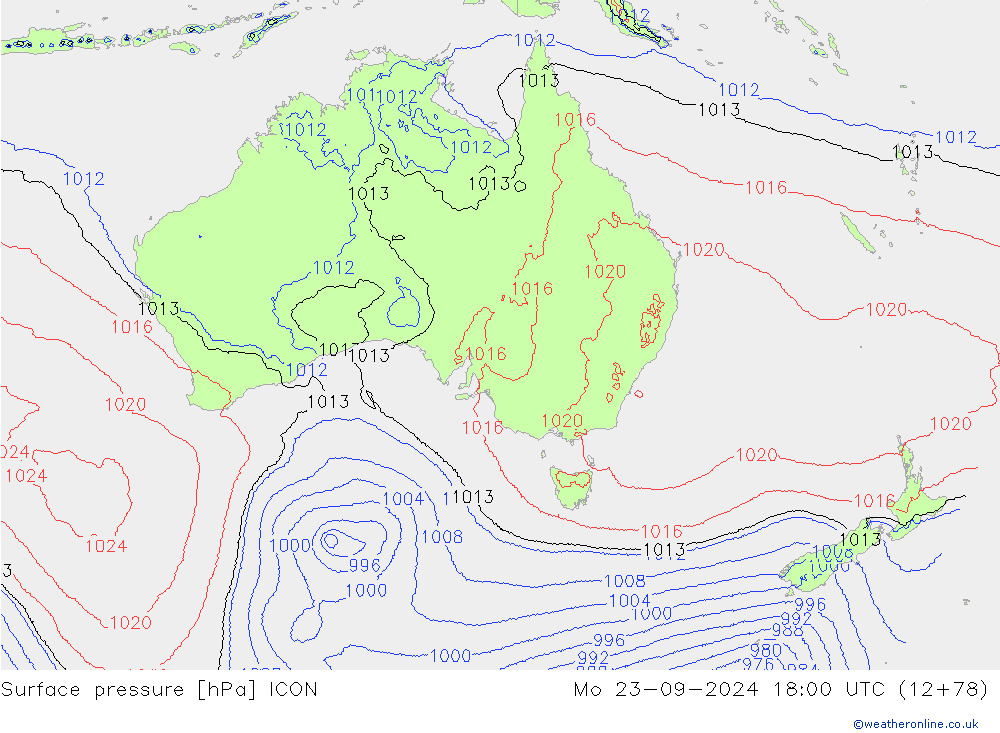 Atmosférický tlak ICON Po 23.09.2024 18 UTC