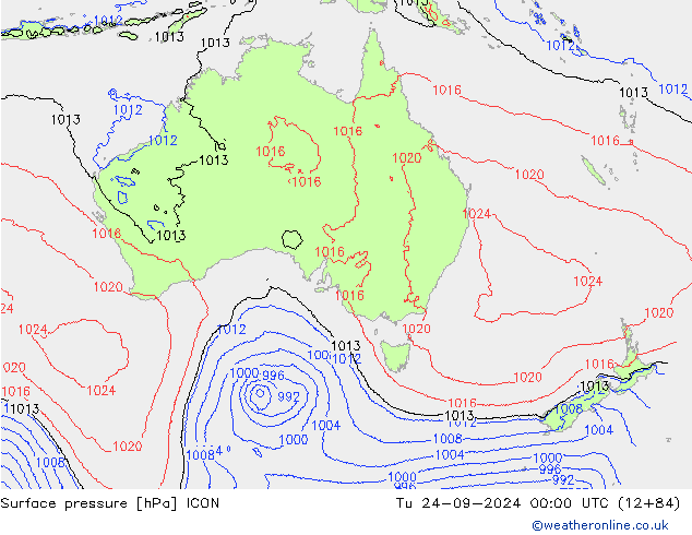 Luchtdruk (Grond) ICON di 24.09.2024 00 UTC