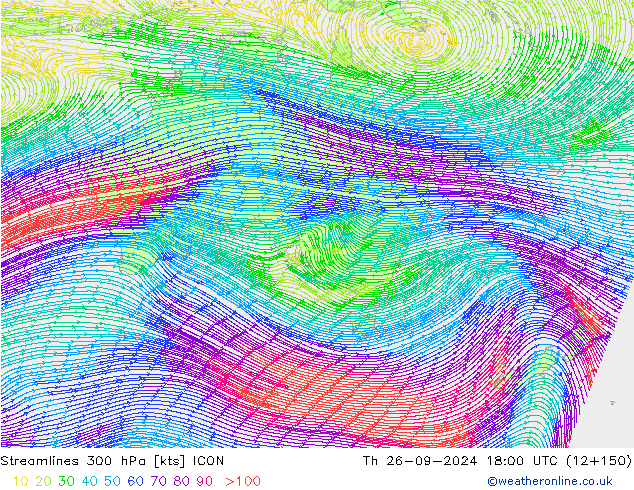 Streamlines 300 hPa ICON Th 26.09.2024 18 UTC