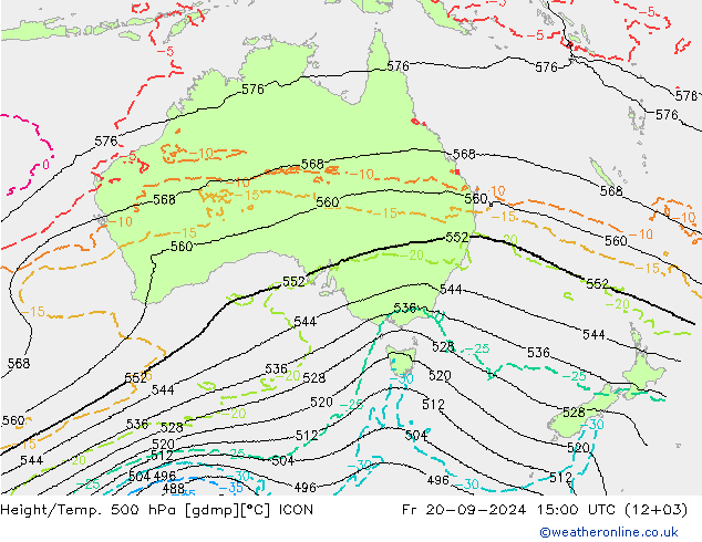 Height/Temp. 500 hPa ICON Fr 20.09.2024 15 UTC