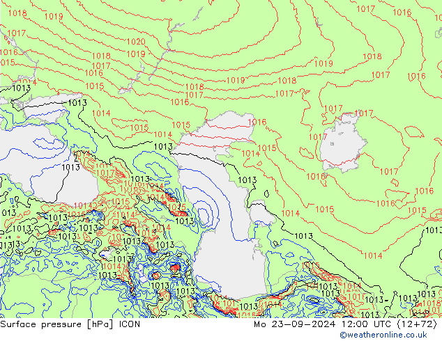 Surface pressure ICON Mo 23.09.2024 12 UTC