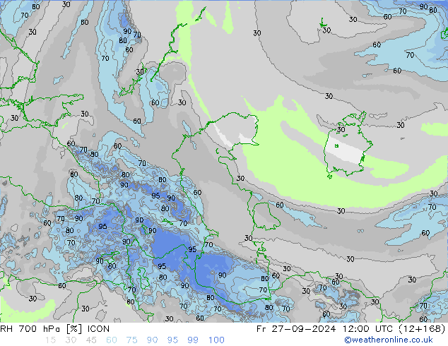 RH 700 гПа ICON пт 27.09.2024 12 UTC