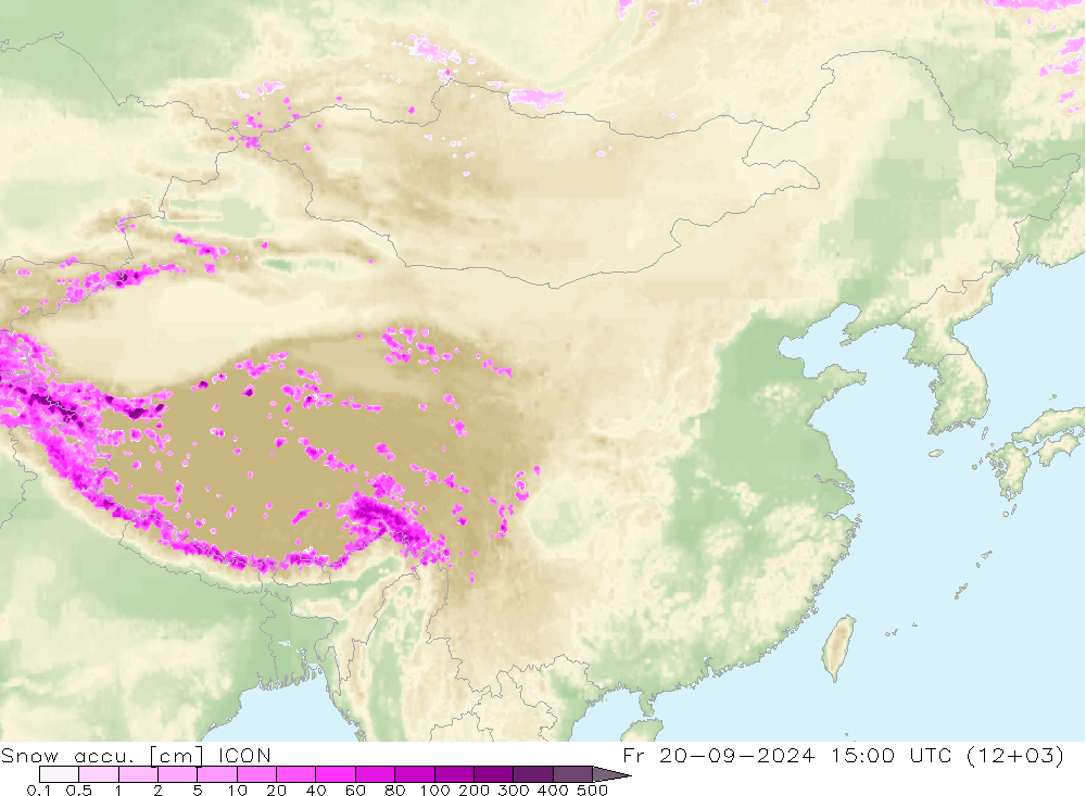 Глубина снега ICON пт 20.09.2024 15 UTC