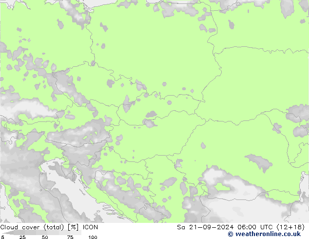 Nubi (totali) ICON sab 21.09.2024 06 UTC