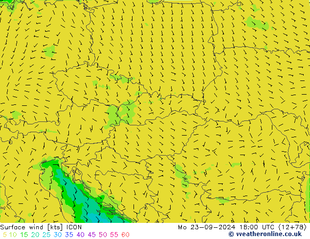 Rüzgar 10 m ICON Pzt 23.09.2024 18 UTC