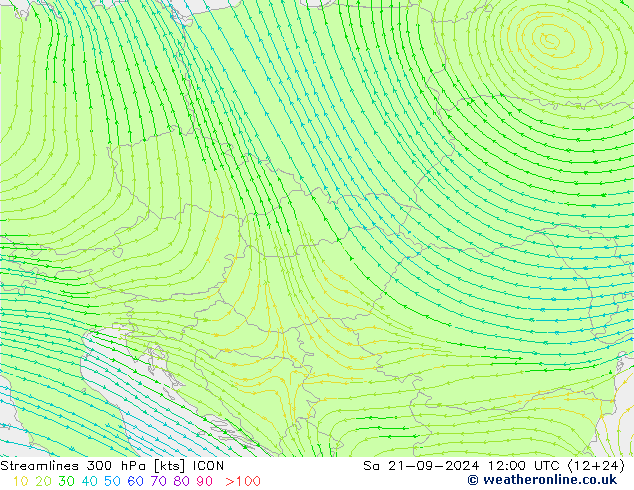 Ligne de courant 300 hPa ICON sam 21.09.2024 12 UTC