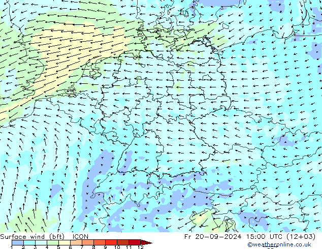 Bodenwind (bft) ICON Fr 20.09.2024 15 UTC