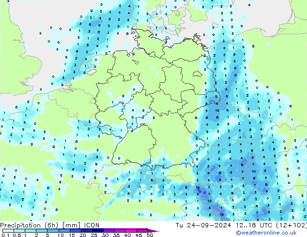 Nied. akkumuliert (6Std) ICON Di 24.09.2024 18 UTC