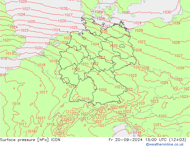 Surface pressure ICON Fr 20.09.2024 15 UTC