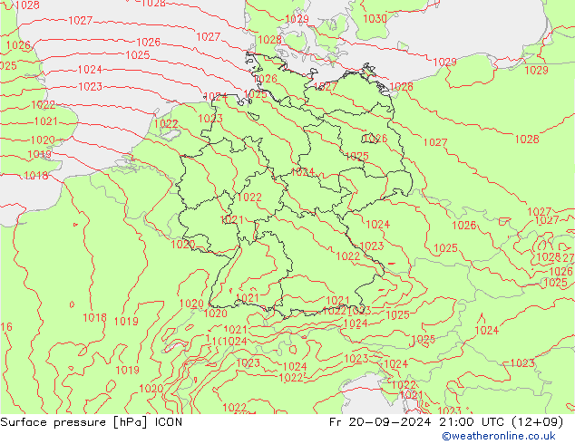 Atmosférický tlak ICON Pá 20.09.2024 21 UTC