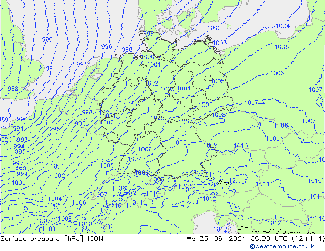 Surface pressure ICON We 25.09.2024 06 UTC