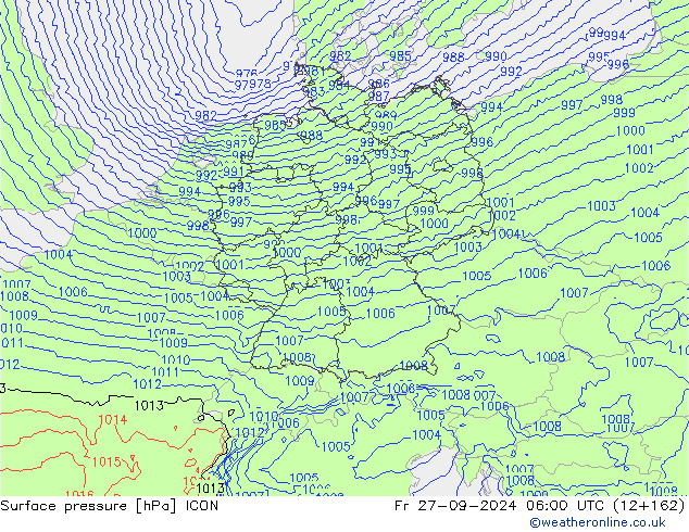 Surface pressure ICON Fr 27.09.2024 06 UTC