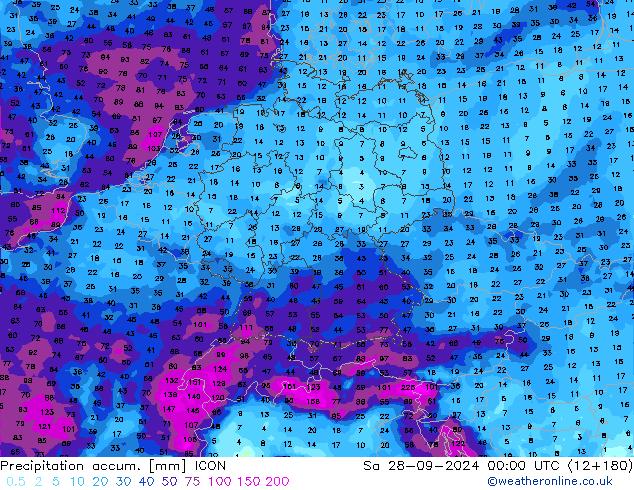 Precipitation accum. ICON Sa 28.09.2024 00 UTC