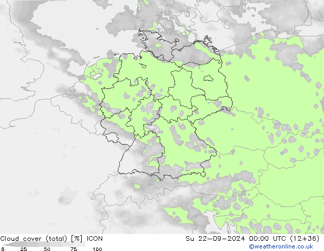 nuvens (total) ICON Dom 22.09.2024 00 UTC