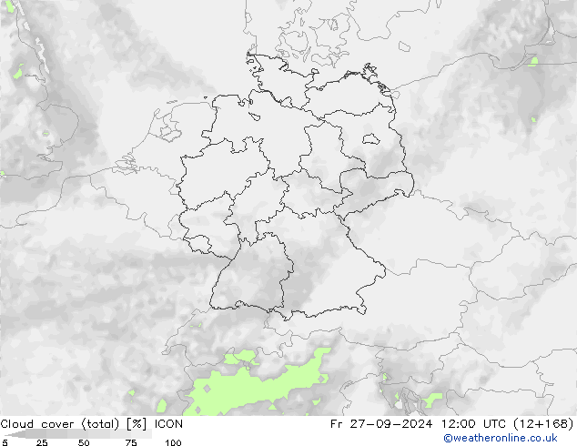 Bewolking (Totaal) ICON vr 27.09.2024 12 UTC