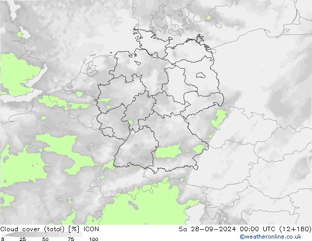 nuvens (total) ICON Sáb 28.09.2024 00 UTC