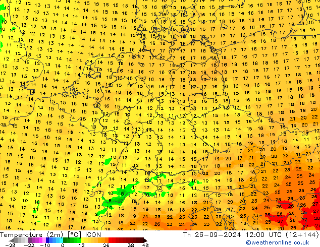 Temperatura (2m) ICON Qui 26.09.2024 12 UTC