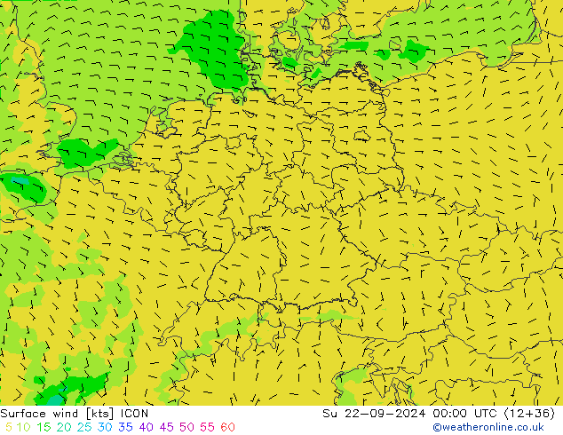 ветер 10 m ICON Вс 22.09.2024 00 UTC