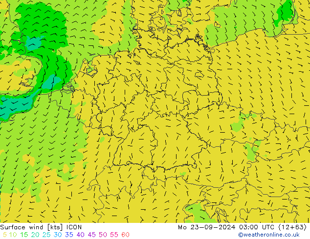 Surface wind ICON Mo 23.09.2024 03 UTC