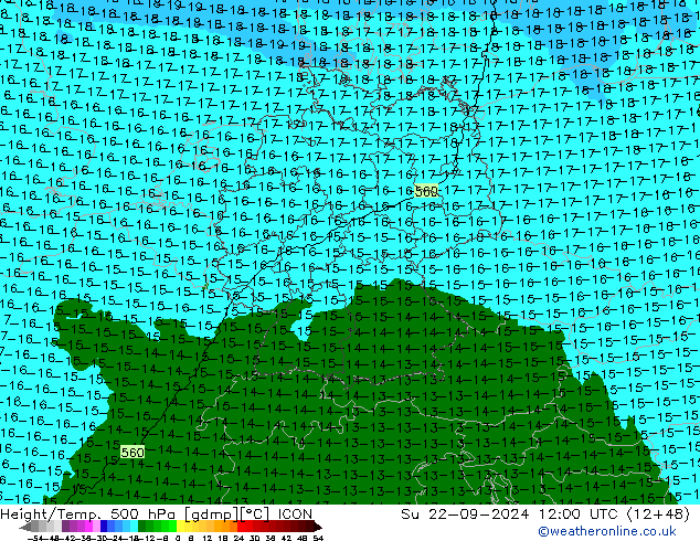 Height/Temp. 500 гПа ICON Вс 22.09.2024 12 UTC