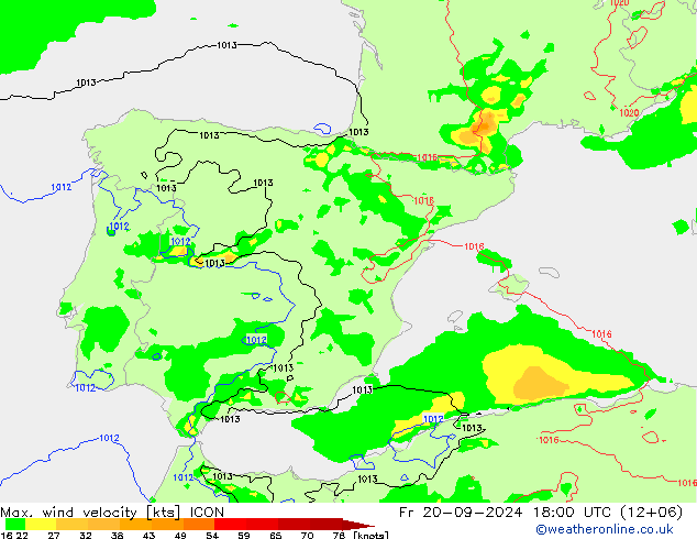 Max. wind velocity ICON Sex 20.09.2024 18 UTC