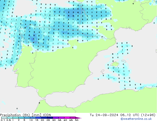 Yağış (6h) ICON Sa 24.09.2024 12 UTC