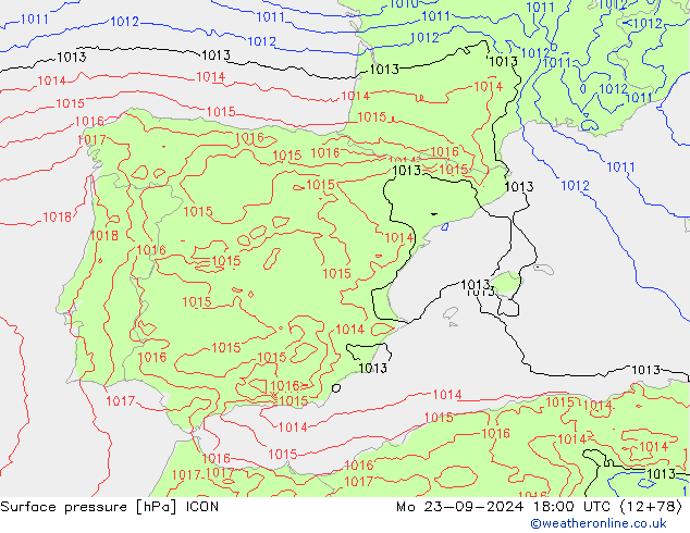 Luchtdruk (Grond) ICON ma 23.09.2024 18 UTC