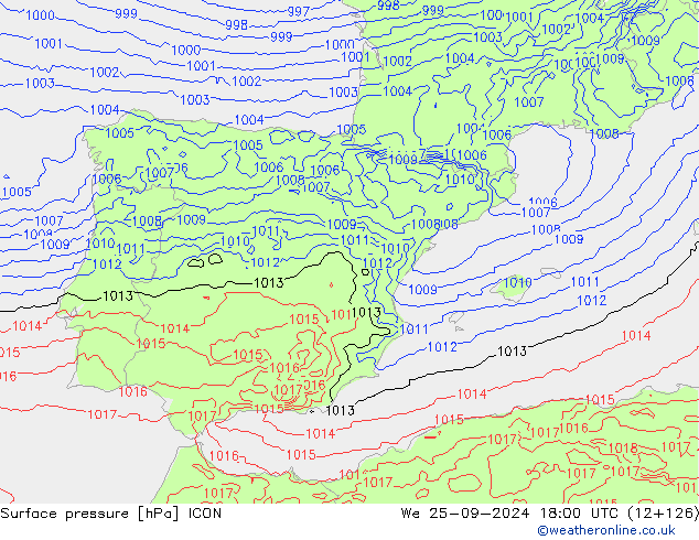 pressão do solo ICON Qua 25.09.2024 18 UTC