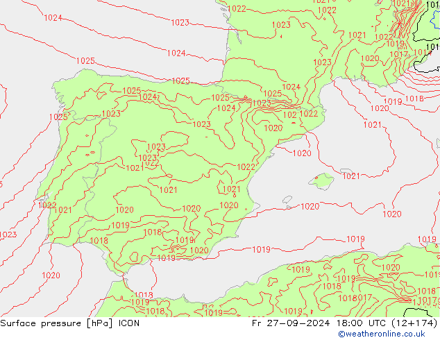 Atmosférický tlak ICON Pá 27.09.2024 18 UTC