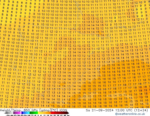 Height/Temp. 850 hPa ICON sab 21.09.2024 12 UTC