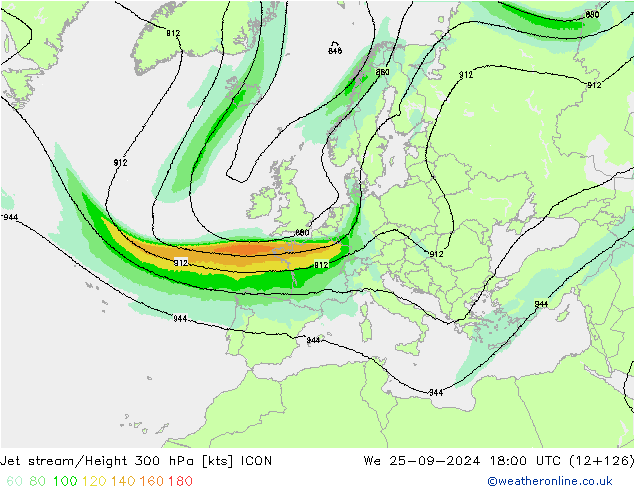 Jet stream/Height 300 hPa ICON We 25.09.2024 18 UTC