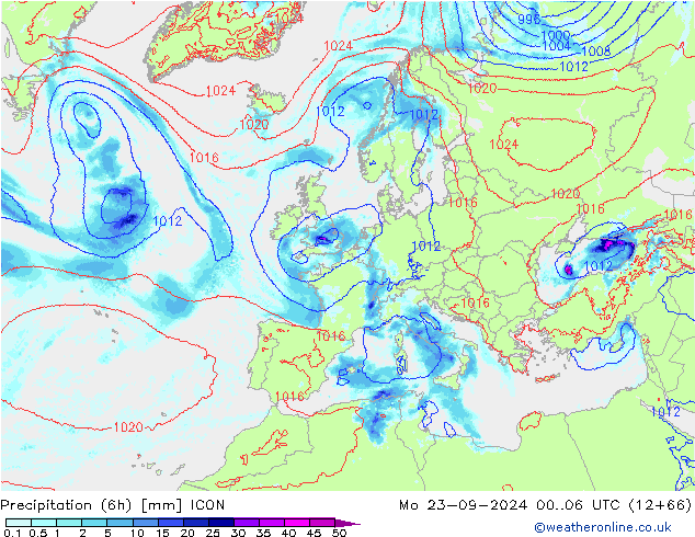 Precipitação (6h) ICON Seg 23.09.2024 06 UTC