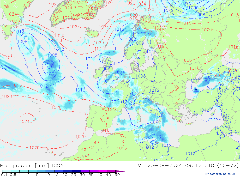 Precipitation ICON Mo 23.09.2024 12 UTC