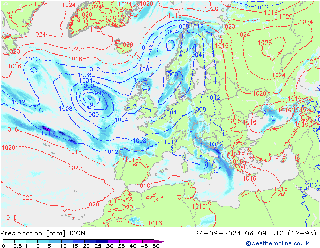 Neerslag ICON di 24.09.2024 09 UTC