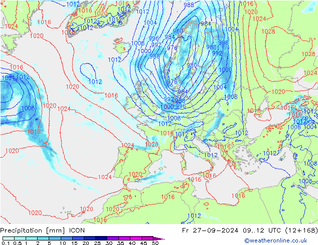 Niederschlag ICON Fr 27.09.2024 12 UTC