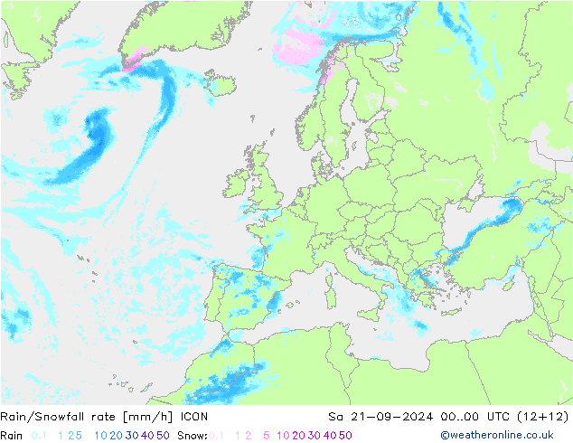 Rain/Snowfall rate ICON Sa 21.09.2024 00 UTC