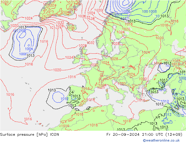 Yer basıncı ICON Cu 20.09.2024 21 UTC