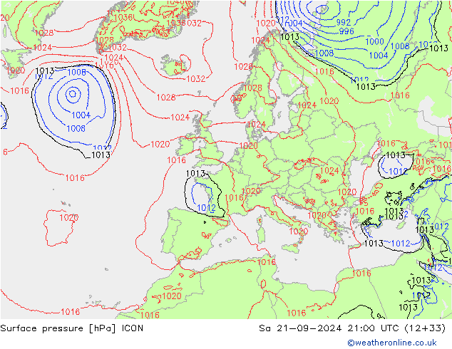 Yer basıncı ICON Cts 21.09.2024 21 UTC