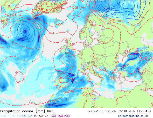 Precipitación acum. ICON dom 22.09.2024 06 UTC